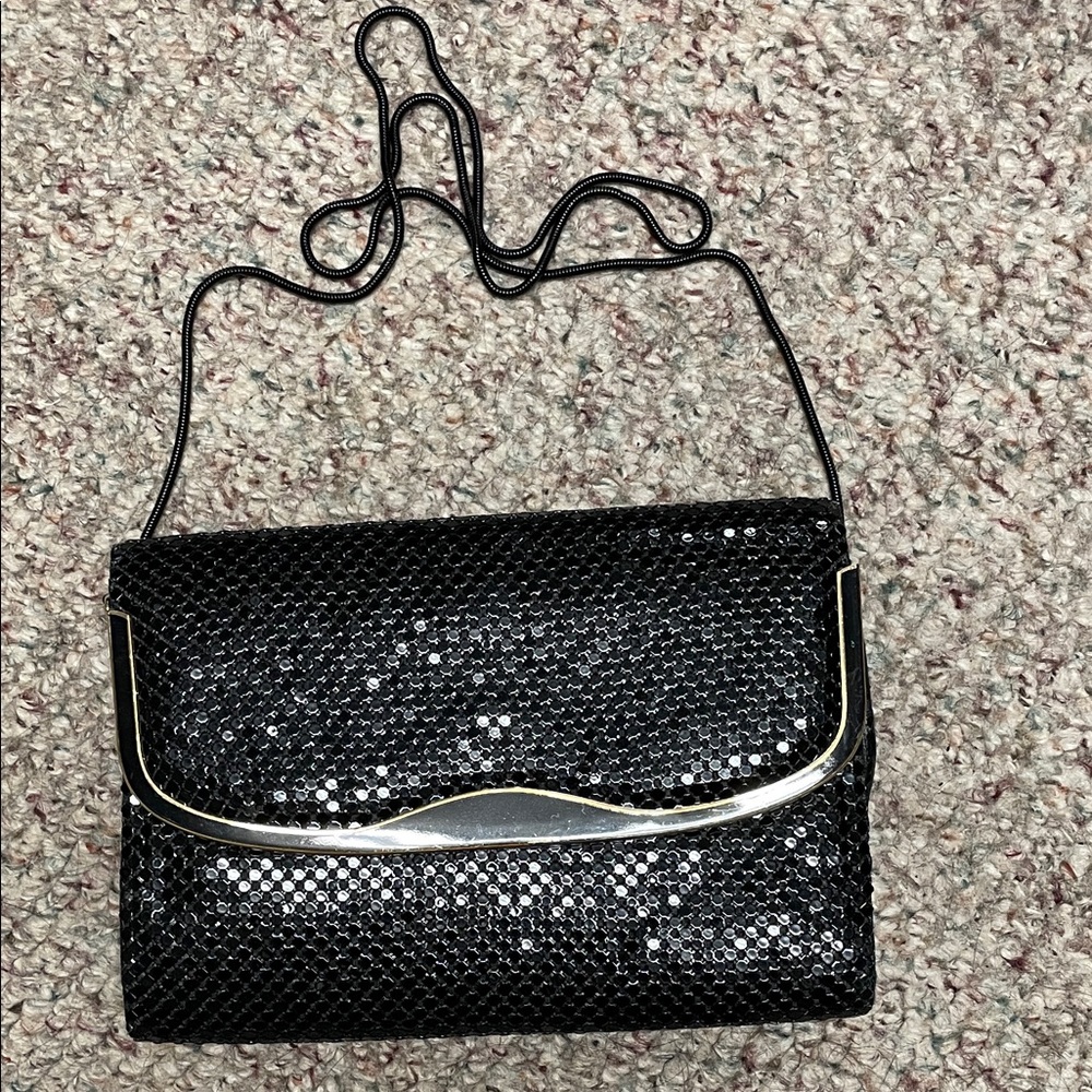Vintage 70s Chainmetal leather Black sholder Bag/clutch